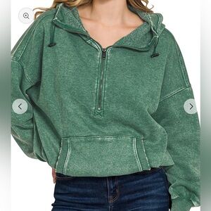 Zenana Washed Quarter Zip Hoodie